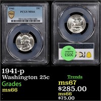 PCGS 1941-p Washington Quarter 25c Graded ms66 By