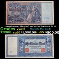 1909 Germany (Empire) 100 Marks Banknote P# 38 Gra