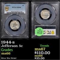 PCGS 1944-s Jefferson Nickel 5c Graded ms66 By PCG