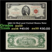 1963 $2 Red seal United States Note Grades Select