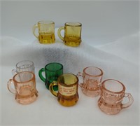 Multiple Colors Mini Mugs, Amber Federal Glass,
