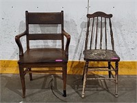 2 wooden Chairs - one is a Captain's Chair