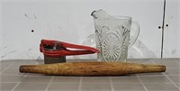 Vintage Juicer, Pitcher and rolling pin