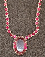 (KC) Vtg Silvertone Red Glass Necklace (14" long)