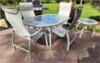 FROSTED GLASS OUTDOOR TABLE, SIDE TABLE 4 CHAIRS