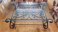 WROUGHT IRON AND BEVELED GLASS LARGE COFFEE TABLE