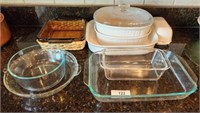 ASSORTED CASSEROLES, DISHES, MISC