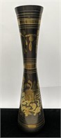 Vintage IHI Solid Brass Etched Flower Vase, Made