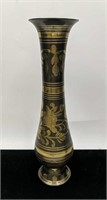 Vintage IHI Solid Brass Etched Flower Vase, Made