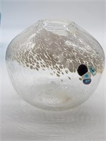 Vintage Signed Hand Blown Art Crackle Glass Vase.