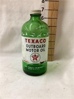 Texaco Outboard Motor Green Oil Jar, 6 1/2”T