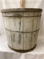Primitive Painted Wood Barrel w/ Lid, 15”T