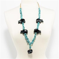 Jewelry Zuni Turquoise & Onyx Bear Fetish Necklace