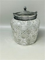 antique glass biscuit jar w/ silver plated lid