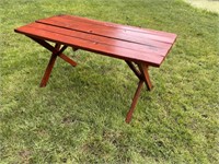 WOODEN PATIO TABLE MEASURES APPROXIMATELY