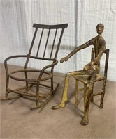 Handmade Metal Sitting Figure & Rocking Chair Pot