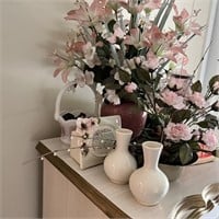 Faux Flowers, Vases, Small Hurricane Lamp