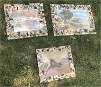 3 Wildlife Prints with Rock Mosaic Frames -