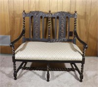 Antique English Style Barley Twist Carved Loveseat