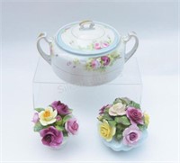 Nippon Hand Painted Lidded Dish & China Bouquets