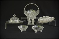 Cut Glass & Crystal Basket, Butter Dish, Bowls