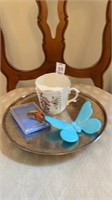 Lot of- vintage tea cup/silver platter/ butterfly