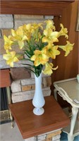 Vintage glass vase- tall with silk flowers