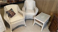 Wicker Rocking Chair and Chair w/end table
