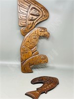2 Haida cedar carving plaques - signed .