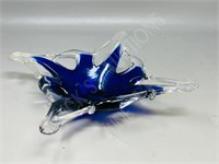 Blue 10" art glass dish .