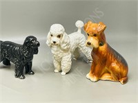 3 ceramic dog figures - poodle damaged