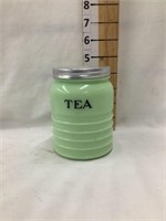Jadeite Glass Tea Canister, 4 1/4"T, Glowing