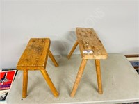 pair of antique wood milk stools