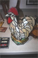 STAINED LEADED GLASS ROOSTER LAMP
