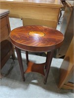 CHERRY OVAL INLAID TOP TIERED TABLE