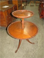 ANTIQUE 2 TIERED PEDESTAL CARVED TABLE
