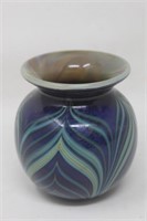 1979 Blue Studio Pulled Feather Signed Art Glass