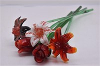 Long Stem Murano Hand Blown Art Glass Flowers