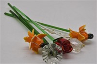 Long Stem Murano Hand Blown Art Glass Flowers