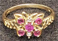 (KC) 14K Yellow Gold Ruby Butterfly Ring (1.7