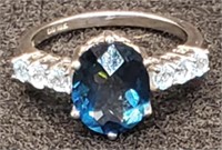 (KC) 10K White Gold Blue Spinel Ring (3.1 grams)