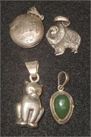 (KC) Sterling Silver Pendants - Cat, Dog, Emerald