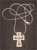 (X) 14K White Gold Diamond Cross Necklace (6.3