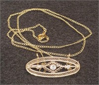 (X) 14K Yellow Gold Diamond Brooch/Necklace (3.1