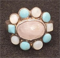(X) Sterling Silver Pink Quartz, Turquoise and