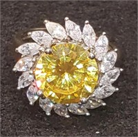 (X) Sterling Silver Yellow and White Crystal Ring