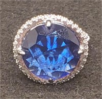 (X) Sterling Silver Blue and White Crystal Ring