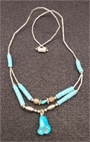 (RK) Turquoise and Silver Necklace (18" long)