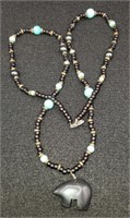 (RK) Turquoise, Brass and Silver Beaded Bear