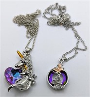 (RM) Silvertone Iridescent Unicorn and Butterfly